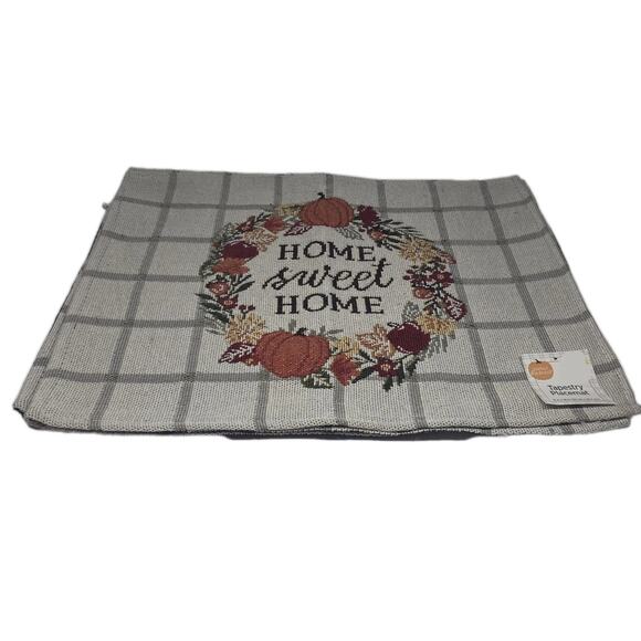 Set of 4 HOME SWEET HOME Autumn Placemats Thanksgiving Pumpkins Tapestry Style - Picture 1 of 2
